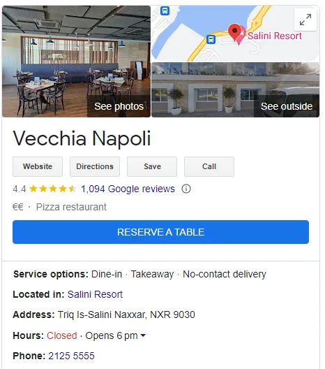 Reserve a Table with Google