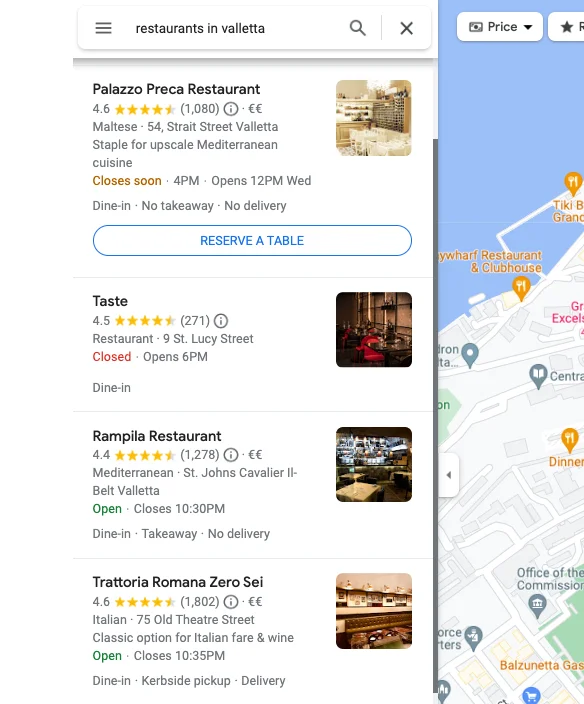 Restaurants in Valletta