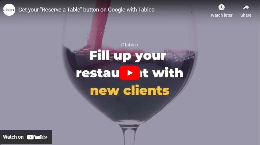 Get a Reserve a table button on Google - Tableo