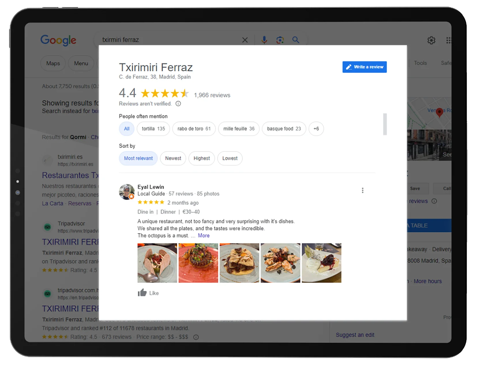 Google Restaurant Reviews