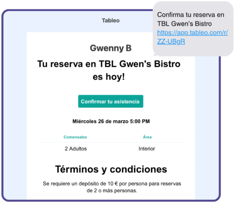 Spanish Confirm booking email | Tableo