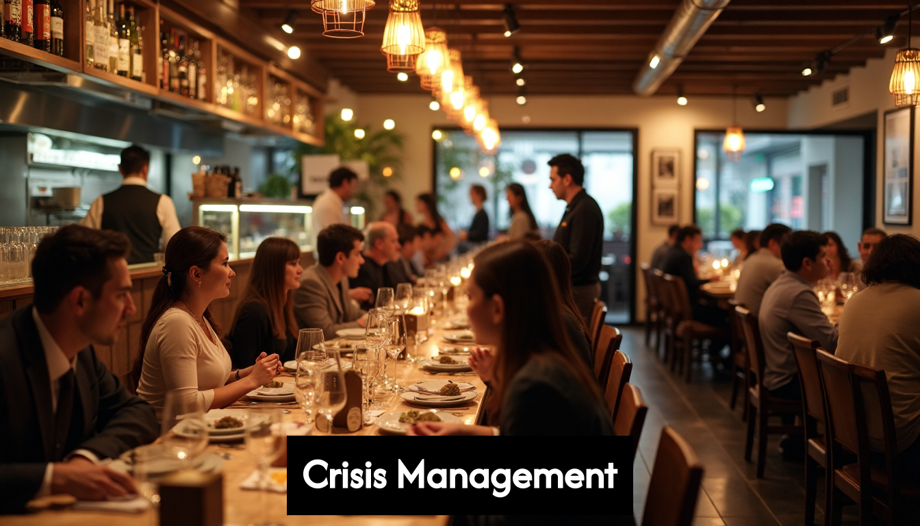Busy restaurant interior with staff and guests