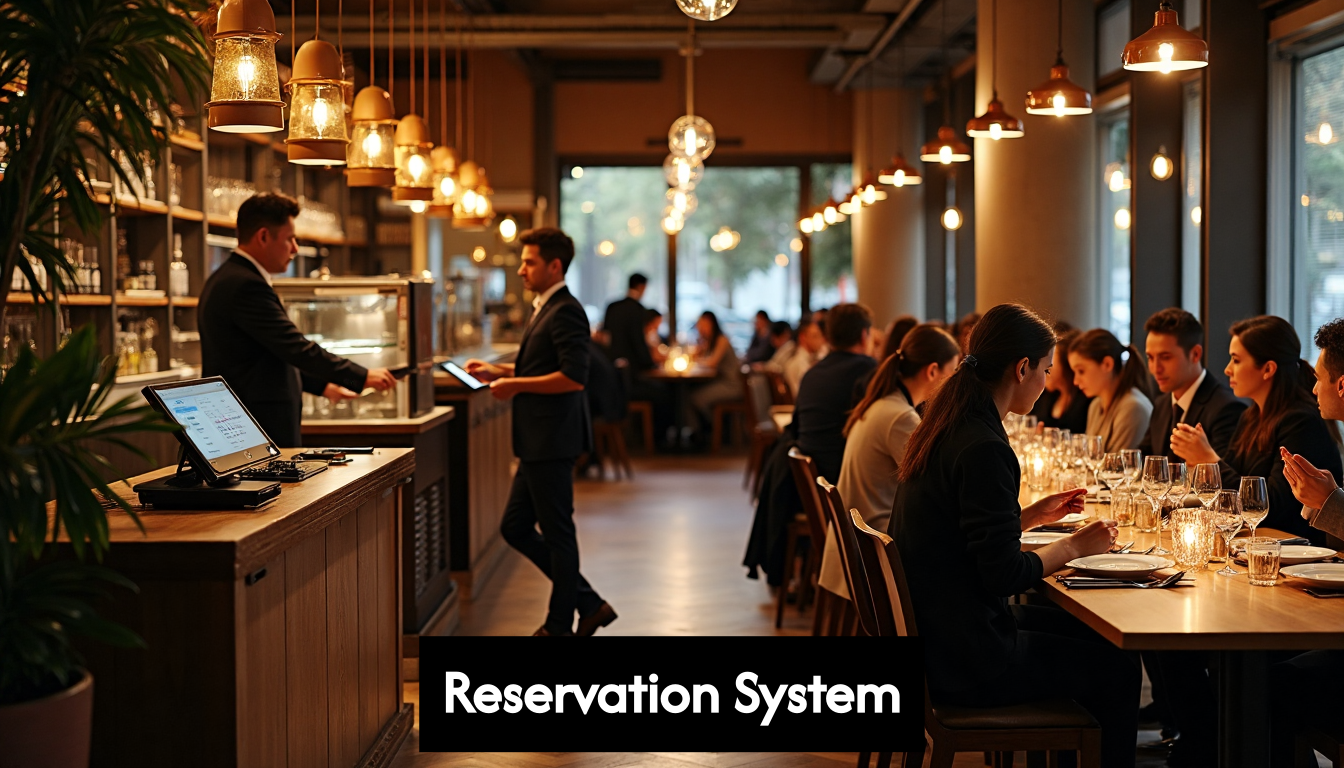 Modern restaurant with host using digital reservation system