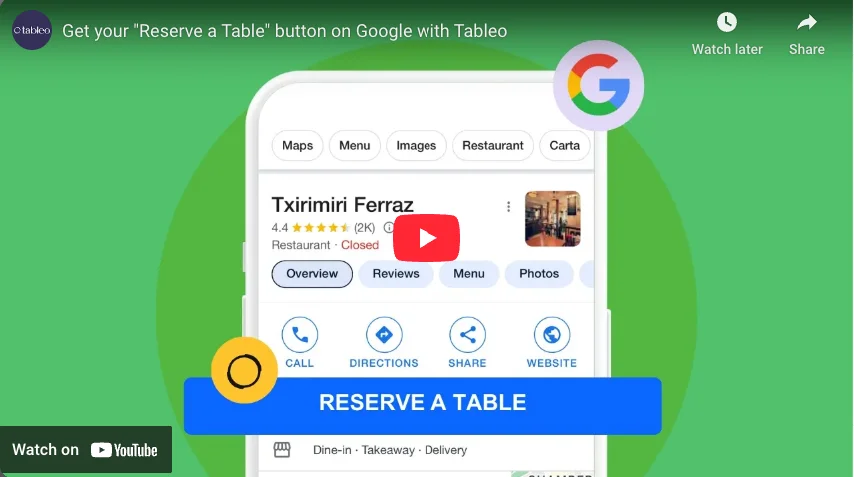 Google Reserve button on restaurant listing