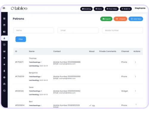 restaurant customer database | Tableo